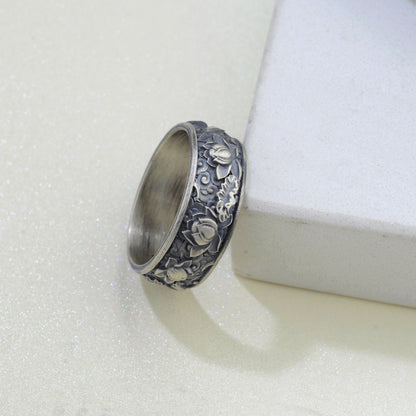 Sterling Silver Plated Lotus Ring, Botanic Floral Band