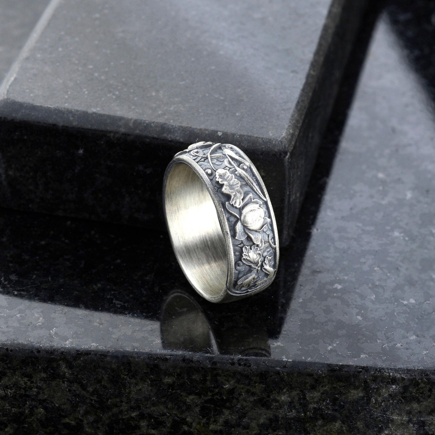 Sterling Silver Plated Lotus Ring, Botanic Floral Band