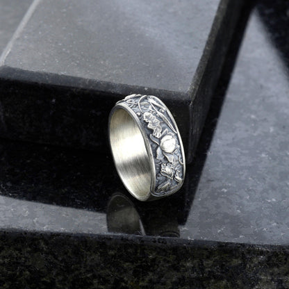 Sterling Silver Plated Lotus Ring, Botanic Floral Band