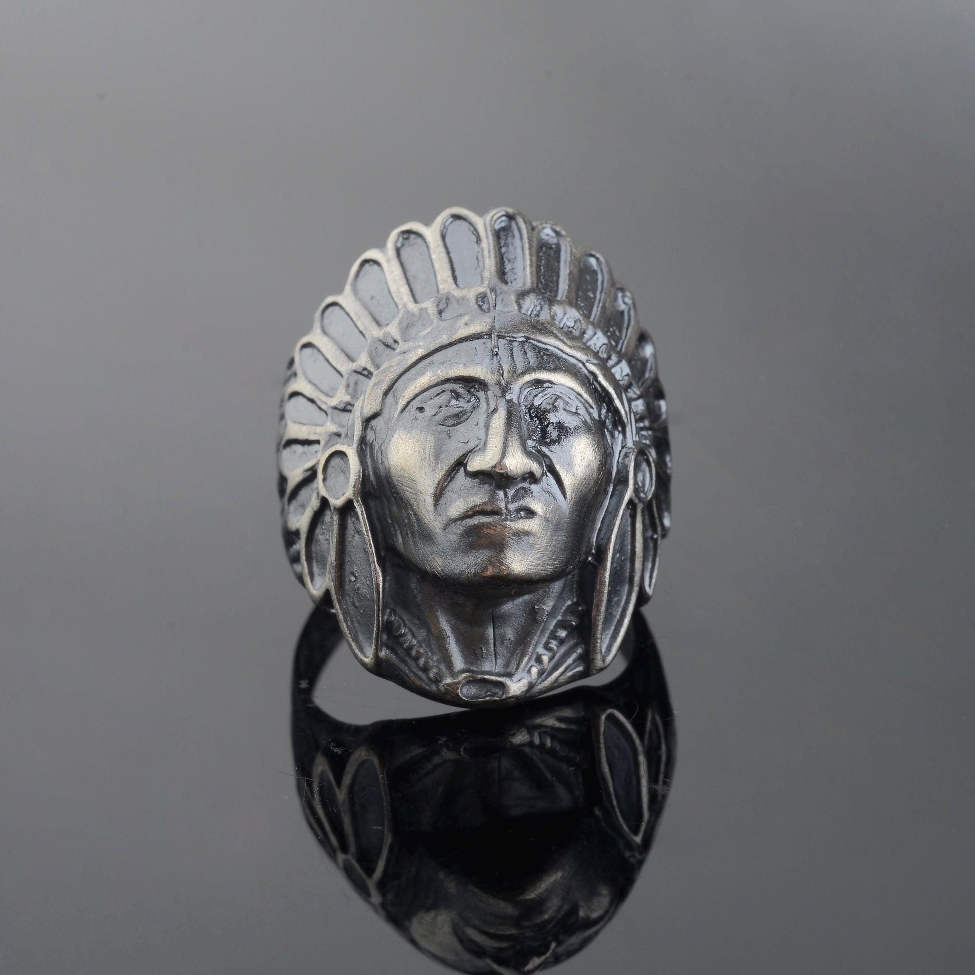 Sterling Silver Shaman Face Ring: Native American Handmade Jewelry