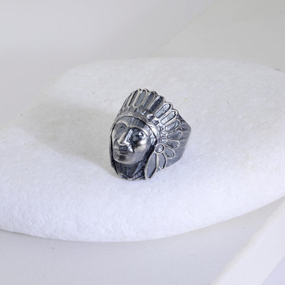 Sterling Silver Shaman Face Ring: Native American Handmade Jewelry
