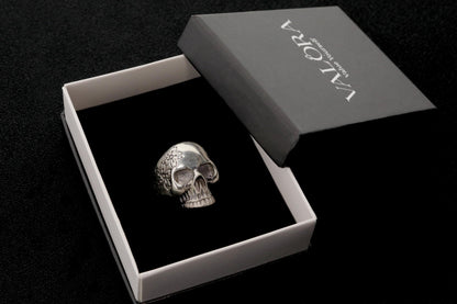 Sterling Silver Skull Ring, Carved Flowers, Biker Jewelry