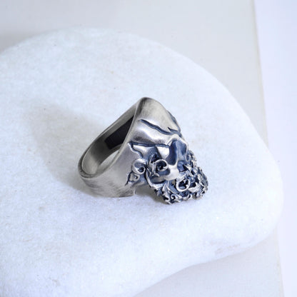 Sterling Silver Skull Ring, Hand Engraved Gothic Biker Ring