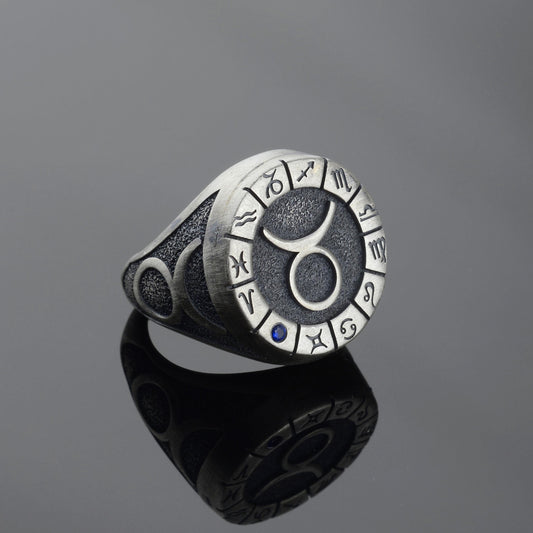 Sterling Silver Taurus Zodiac Ring: Horoscope Astrology Gift