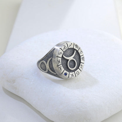 Sterling Silver Taurus Zodiac Ring: Horoscope Astrology Gift