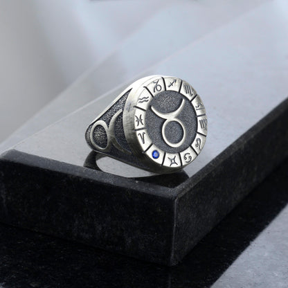 Sterling Silver Taurus Zodiac Ring: Horoscope Astrology Gift