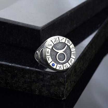 Sterling Silver Taurus Zodiac Ring: Horoscope Astrology Gift