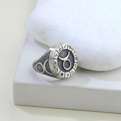 Sterling Silver Taurus Zodiac Ring: Horoscope Astrology Gift