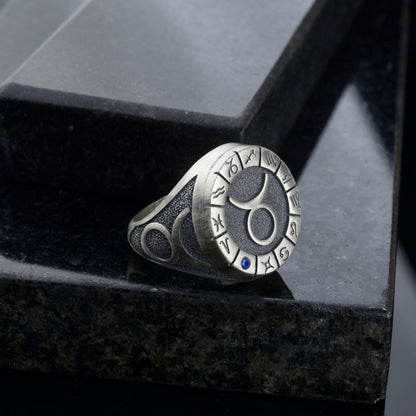 Sterling Silver Taurus Zodiac Ring: Horoscope Astrology Gift