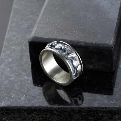Sterling Silver Tiger Signet Ring, Diamond Gemstone, Handmade Animal Band