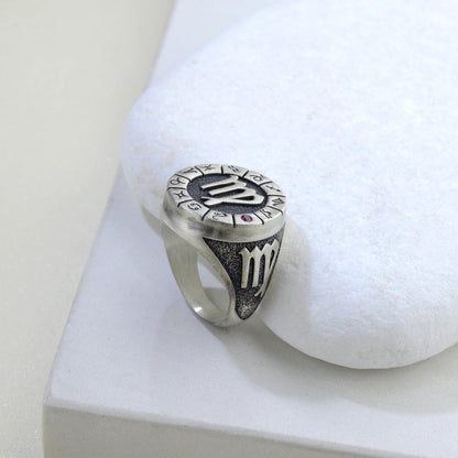 Sterling Silver Virgo Zodiac Ring: Birthstone Ring