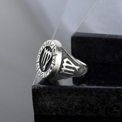 Sterling Silver Virgo Zodiac Ring: Birthstone Ring