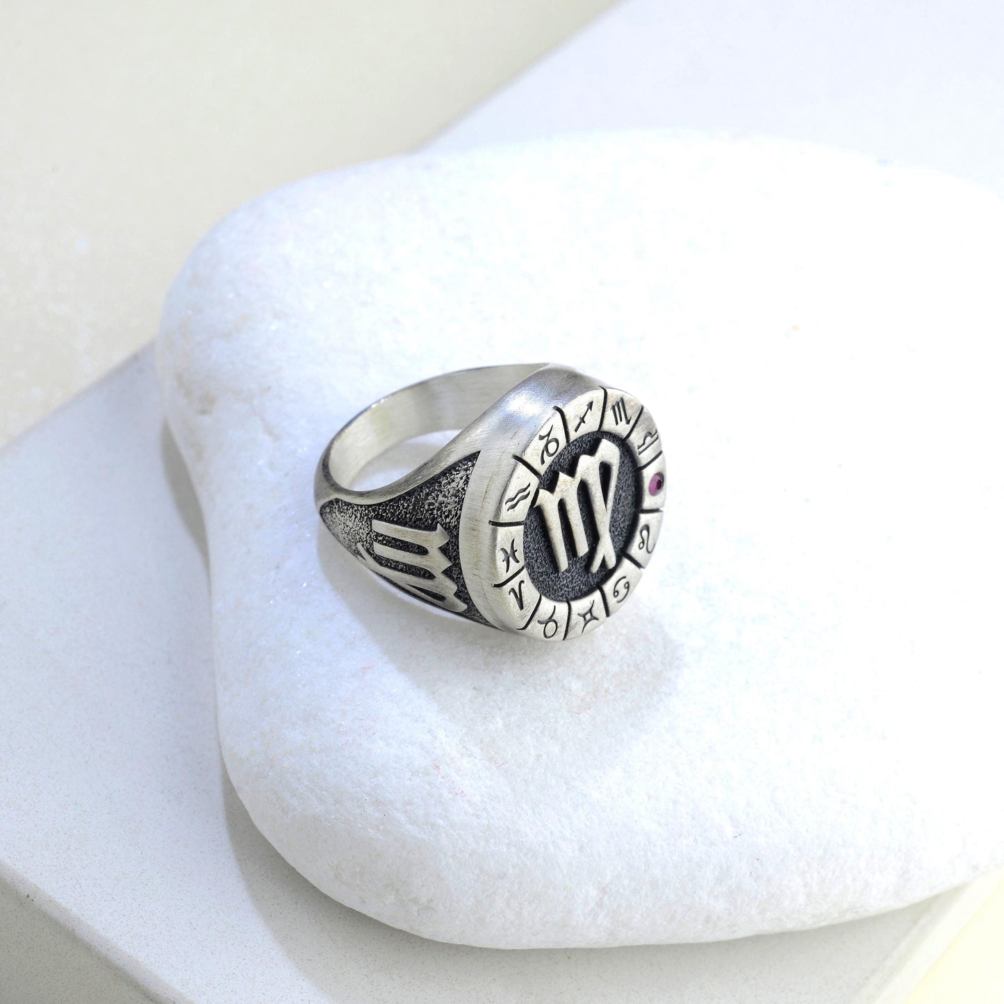 Sterling Silver Virgo Zodiac Ring: Birthstone Ring
