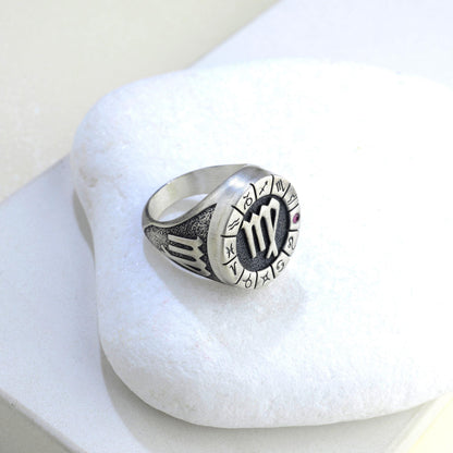 Sterling Silver Virgo Zodiac Ring: Birthstone Ring