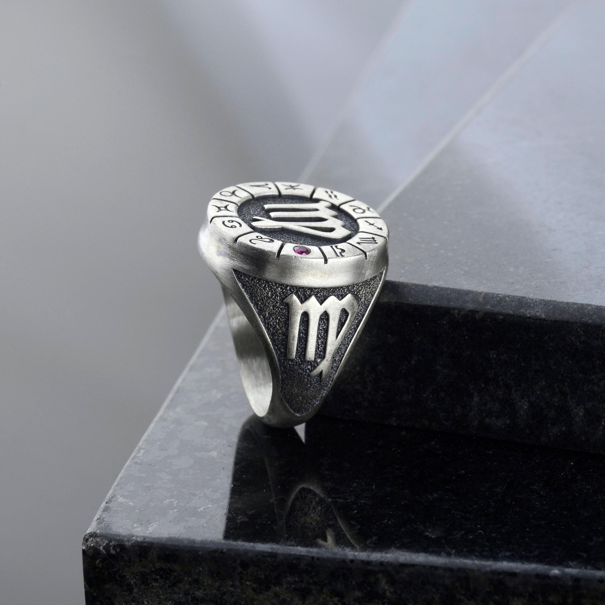 Sterling Silver Virgo Zodiac Ring: Birthstone Ring