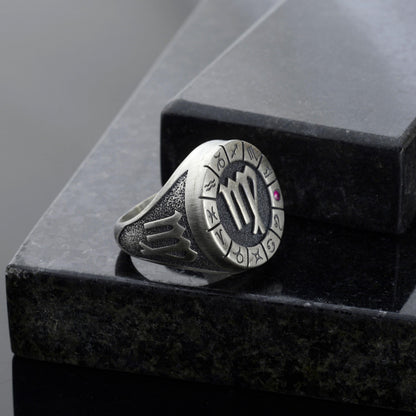 Sterling Silver Virgo Zodiac Ring: Birthstone Ring