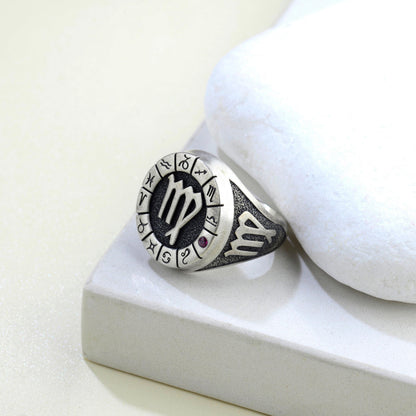 Sterling Silver Virgo Zodiac Ring: Birthstone Ring