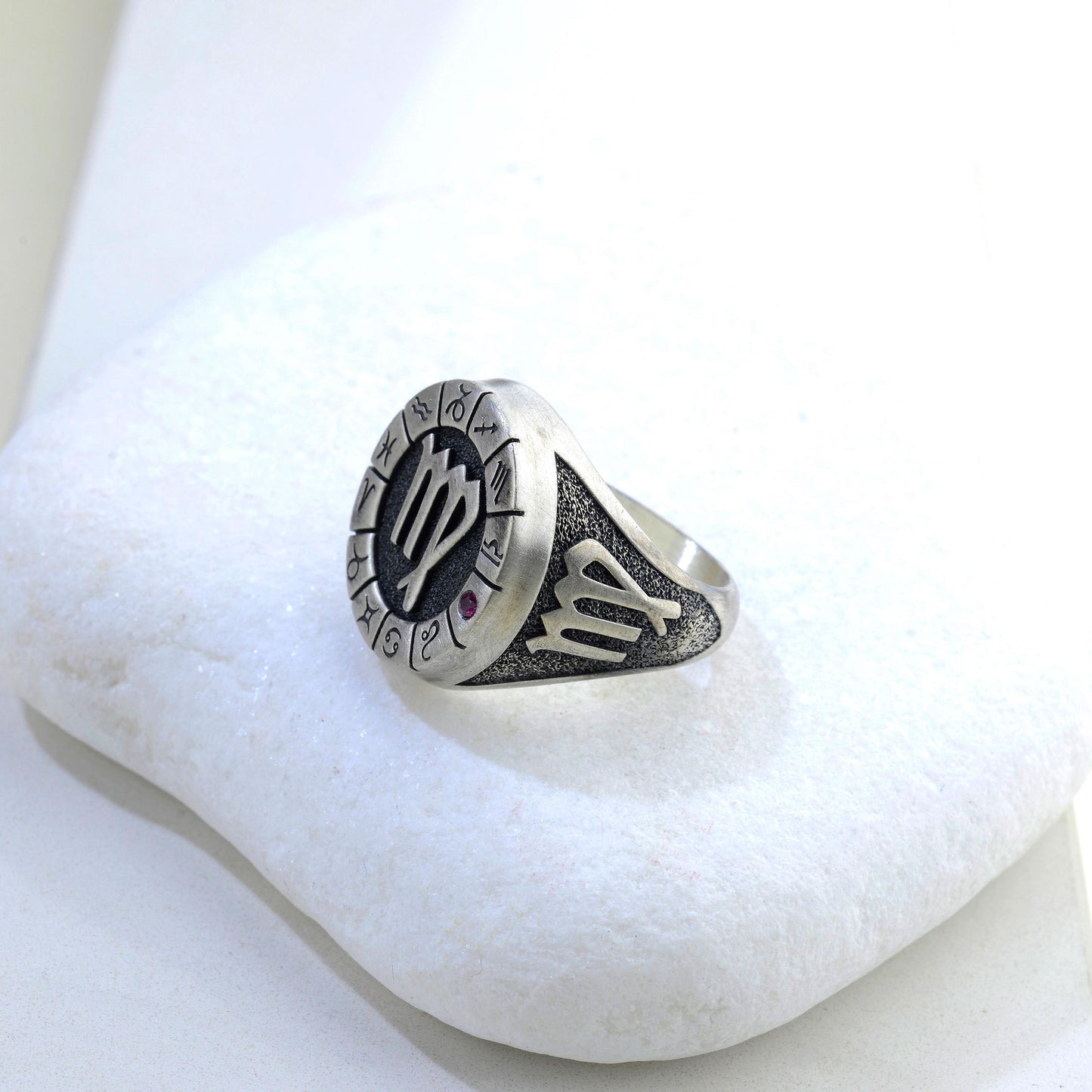 Sterling Silver Virgo Zodiac Ring: Birthstone Ring