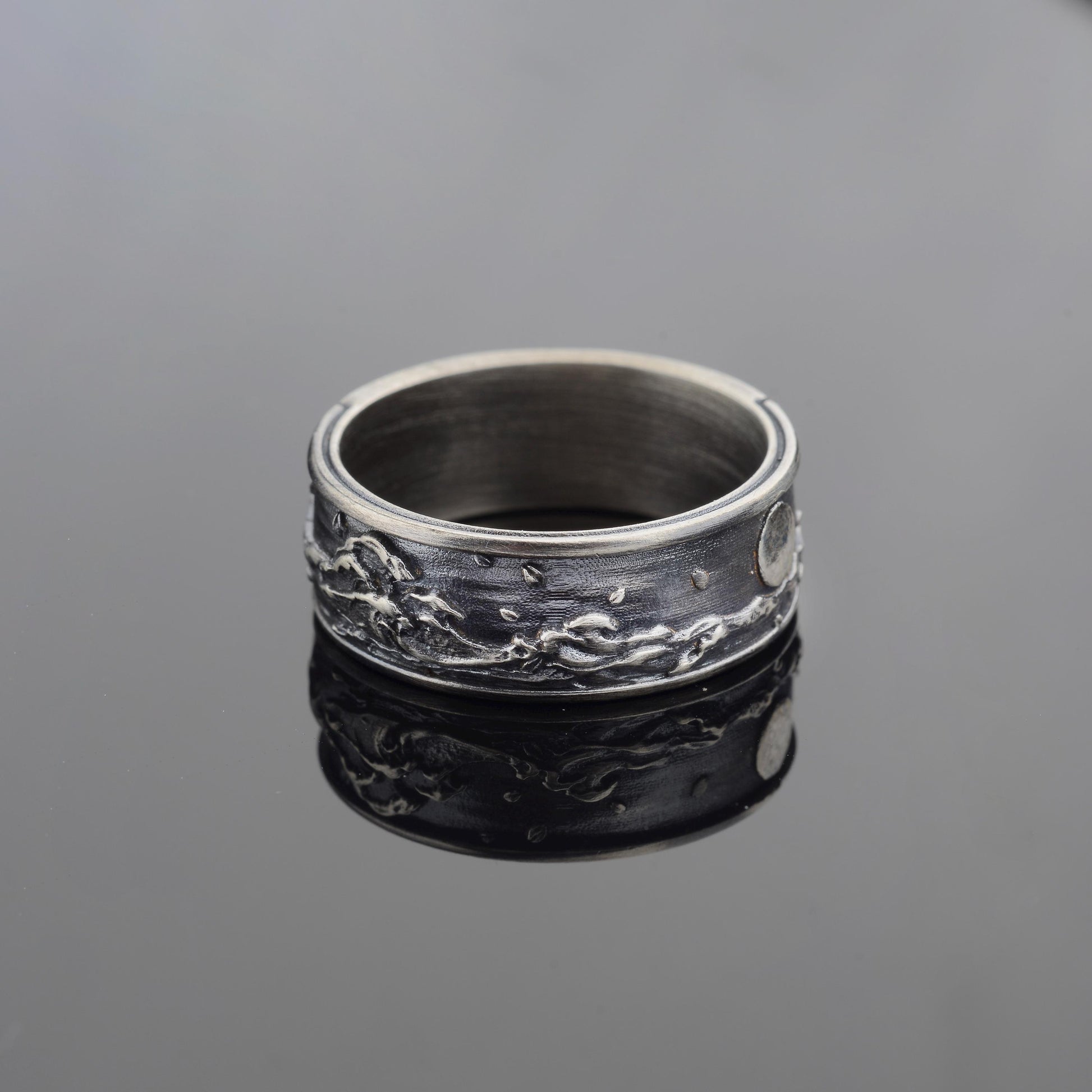 925 Sterling Silver Wavy Night Ring, Ocean Jewelry, Waves Ring, Hand Made Nature Ring, Ocean Waves Jewelry, Sterling Silver Statement Ring