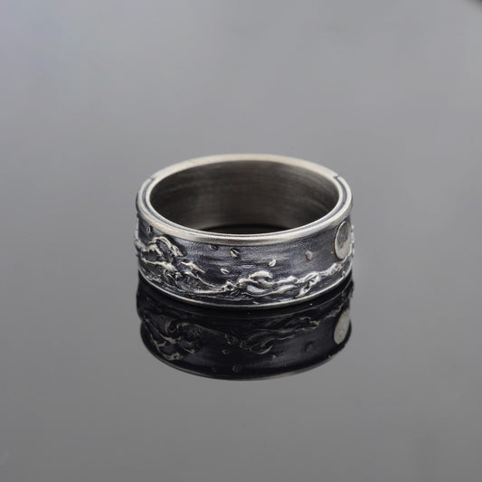 925 Sterling Silver Wavy Night Ring, Ocean Jewelry, Waves Ring, Hand Made Nature Ring, Ocean Waves Jewelry, Sterling Silver Statement Ring