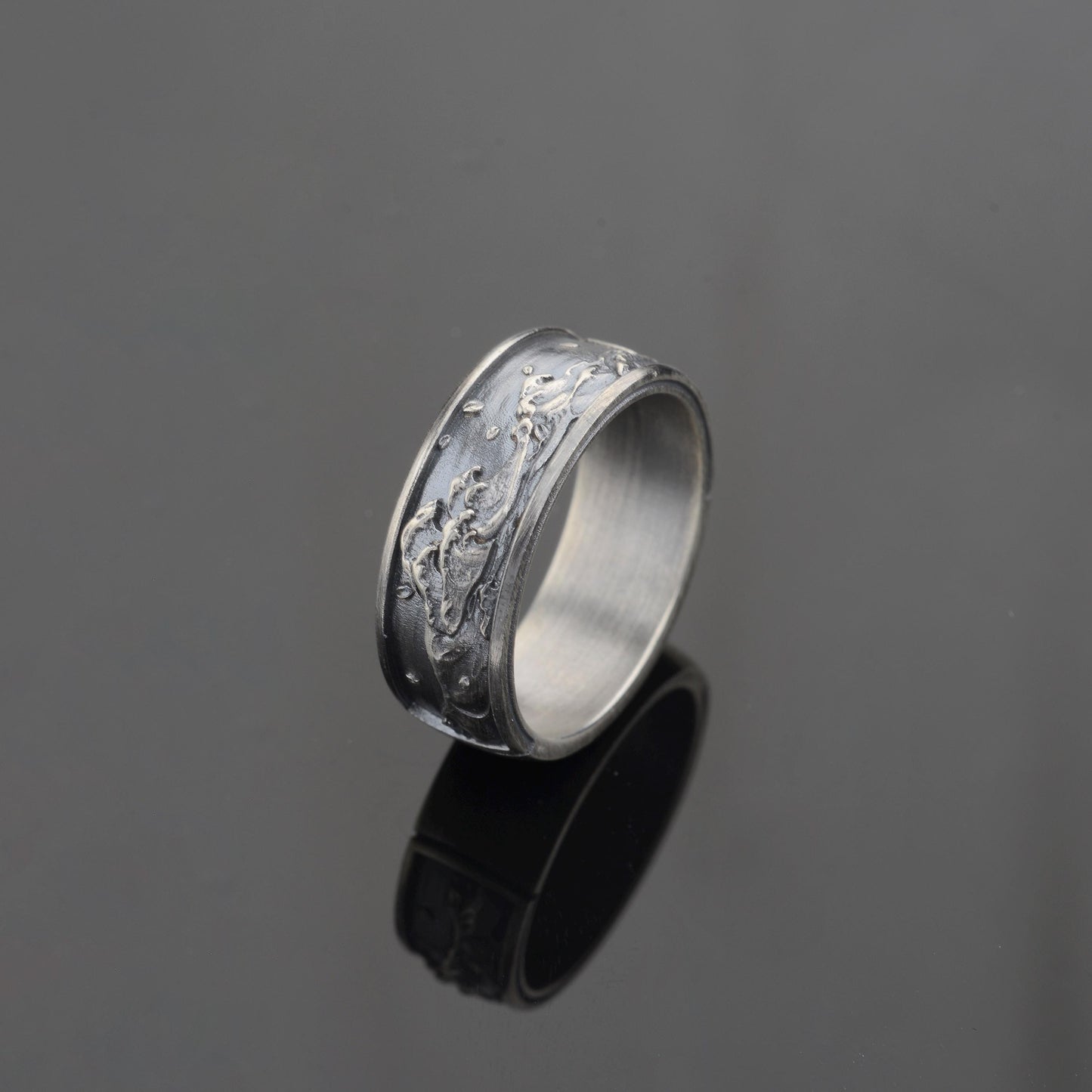 925 Sterling Silver Wavy Night Ring, Ocean Jewelry, Waves Ring, Hand Made Nature Ring, Ocean Waves Jewelry, Sterling Silver Statement Ring