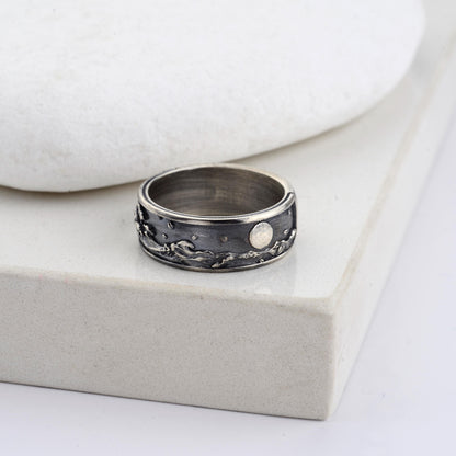 925 Sterling Silver Wavy Night Ring, Ocean Jewelry, Waves Ring, Hand Made Nature Ring, Ocean Waves Jewelry, Sterling Silver Statement Ring