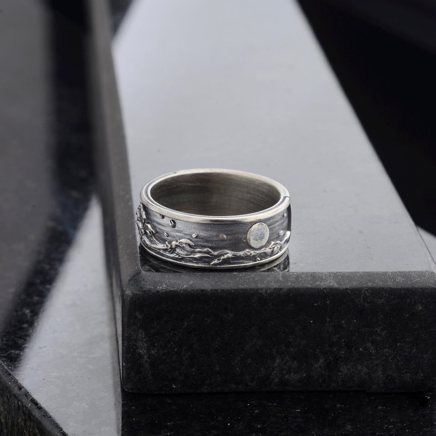 925 Sterling Silver Wavy Night Ring, Ocean Jewelry, Waves Ring, Hand Made Nature Ring, Ocean Waves Jewelry, Sterling Silver Statement Ring