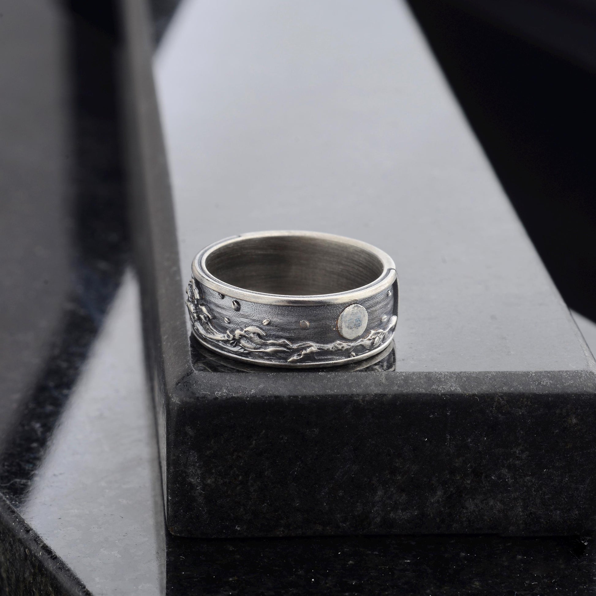 925 Sterling Silver Wavy Night Ring, Ocean Jewelry, Waves Ring, Hand Made Nature Ring, Ocean Waves Jewelry, Sterling Silver Statement Ring
