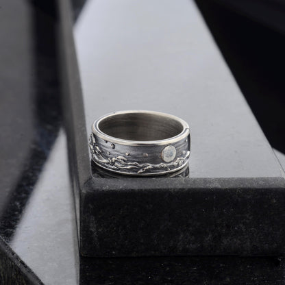 925 Sterling Silver Wavy Night Ring, Ocean Jewelry, Waves Ring, Hand Made Nature Ring, Ocean Waves Jewelry, Sterling Silver Statement Ring
