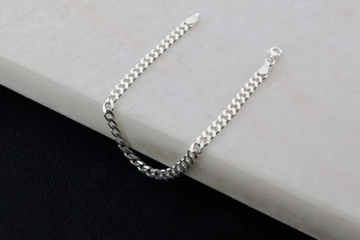 925 Sterling Silver Cuban Chain Bracelet - 4.5 mm Curb Bracelet for Men