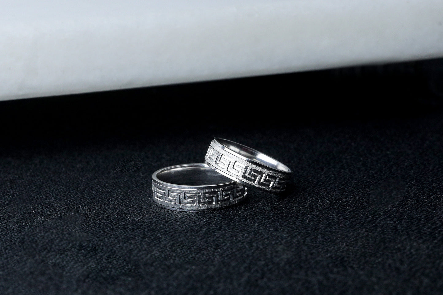 925 Sterling Silver Brused Greek Key Ring, Dainty  Silver Pen Embroidered Ring, Wedding Band, Matching Wedding Rings, Gift for Her Him