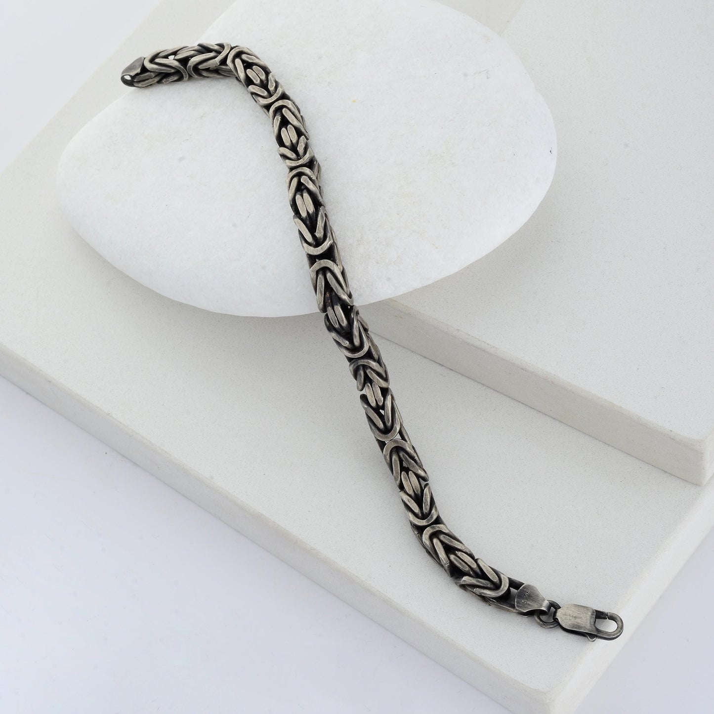 Sterling Silver Chunky King Chain Bracelet, Real SilverVintage Byzantine Bracelet, Handmade Square Chain, Gift for Dad, Gift for Boyfriend