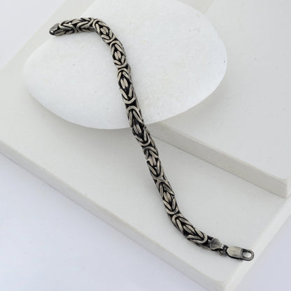 Sterling Silver Chunky King Chain Bracelet, Real SilverVintage Byzantine Bracelet, Handmade Square Chain, Gift for Dad, Gift for Boyfriend