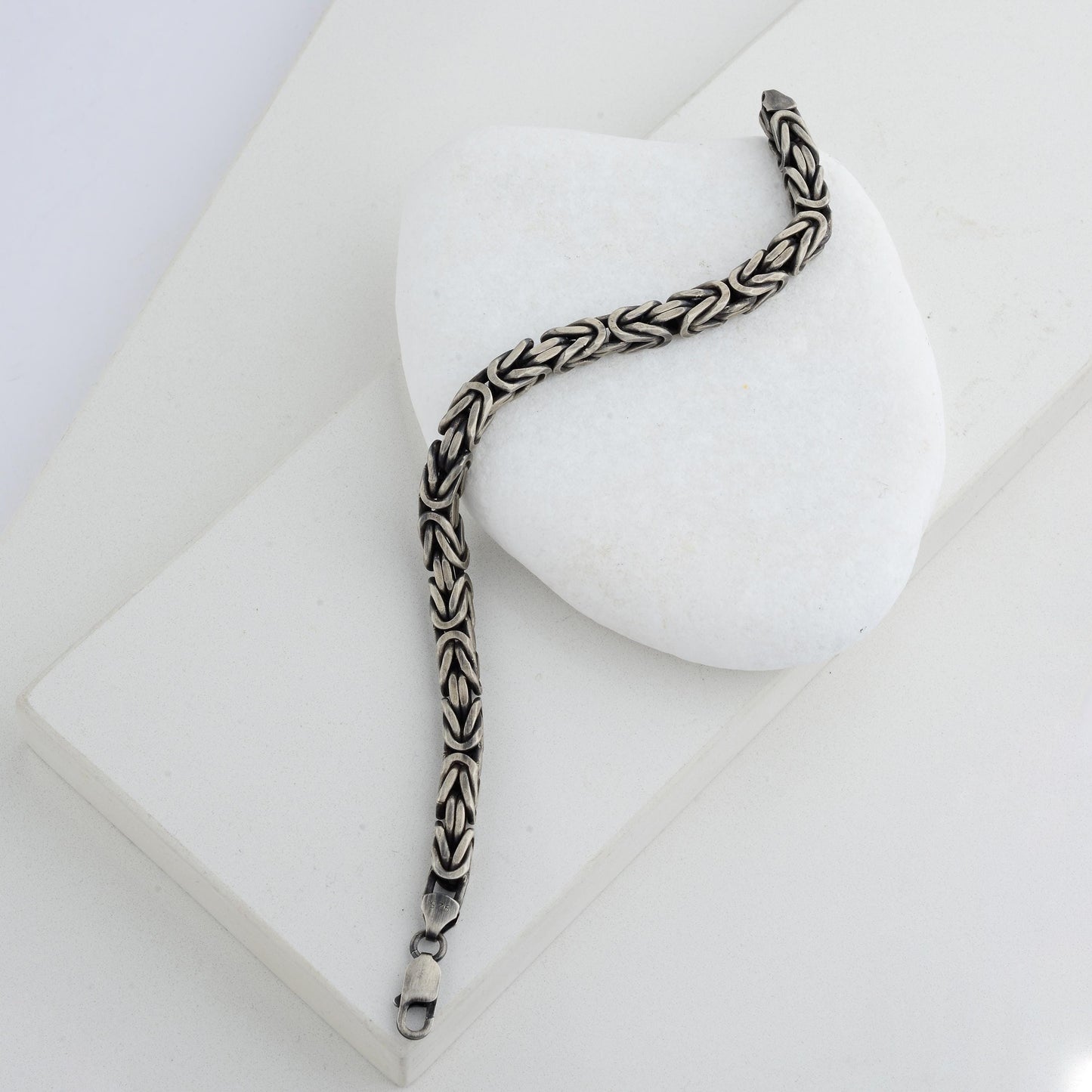 Sterling Silver Chunky King Chain Bracelet, Real SilverVintage Byzantine Bracelet, Handmade Square Chain, Gift for Dad, Gift for Boyfriend