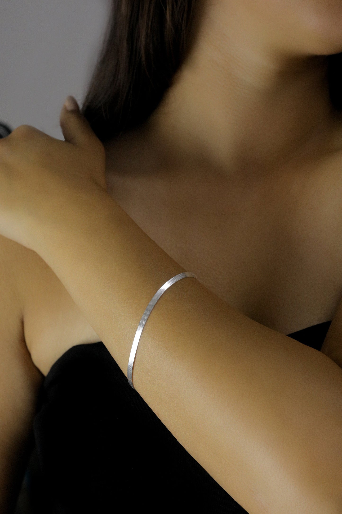 925 Sterling Solid Silver Herringbone Chain Bracelet, Real Silver Chain Bracelet, Layering Bracelet for Women, Snake Bracelet, Gift for Her