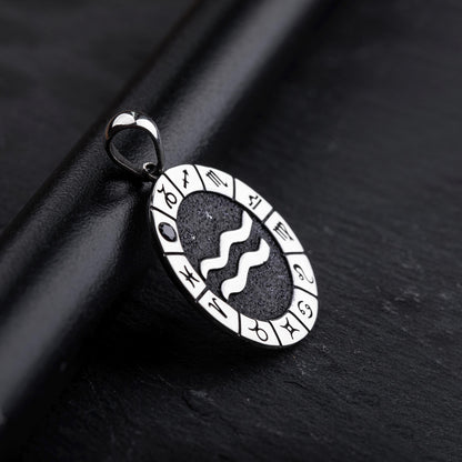 Silver Aquarius Zodiac Pendant, Aquarius Horoscope Pendant, Aquarius Birthstone Pendant, Unisex Zodiac Pendant, Unique Zodiac Jewelry