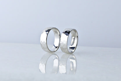 925 Sterling Silver Dainty High Polished Ring, Real Silver Hammered Soft-Edged Ring, Elegant Wedding Band, Anniversary Gift for Her Him