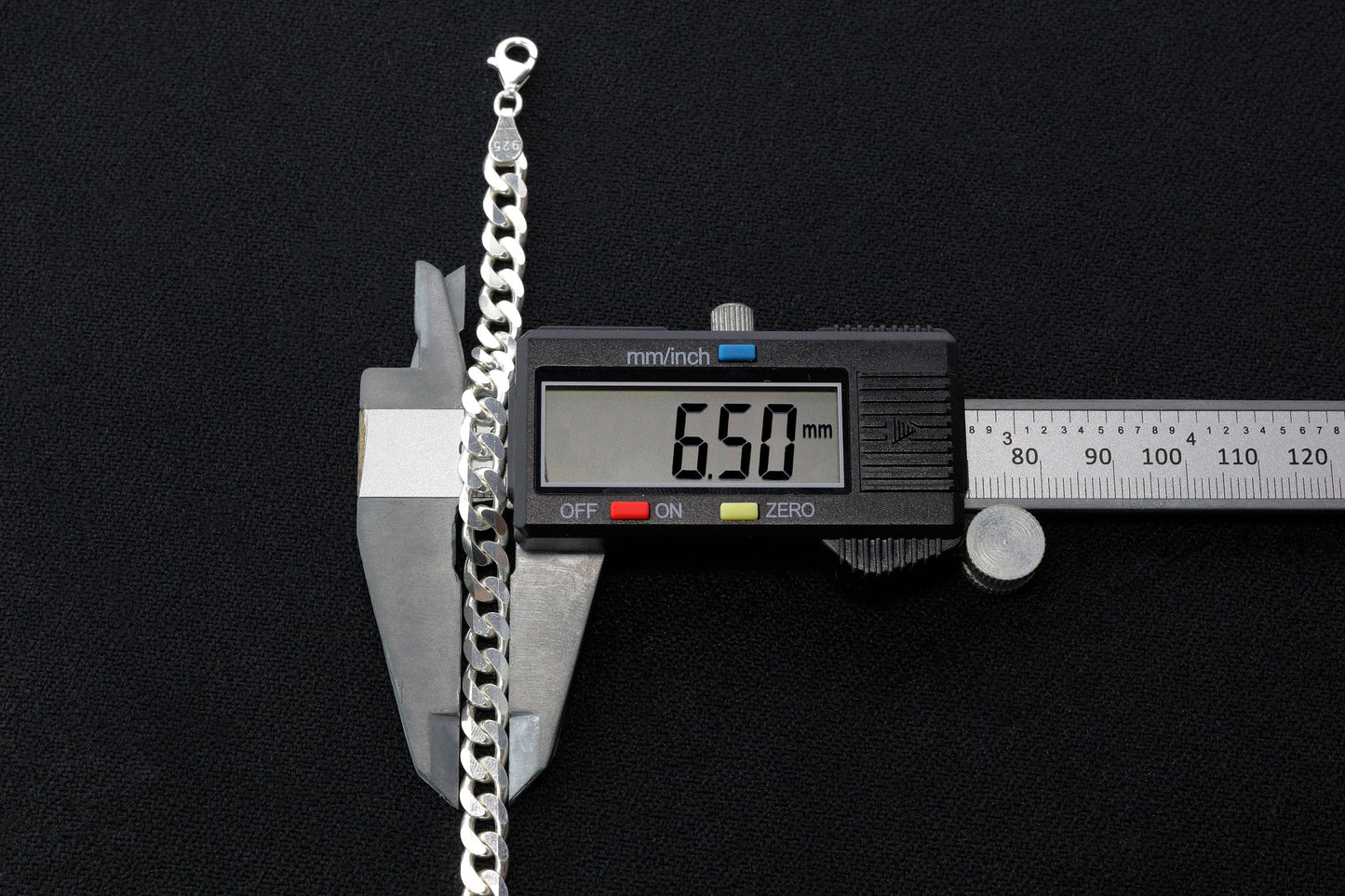 925 Sterling Silver Cuban Chain Bracelet, 6.5 mm Curb Bracelet for Men