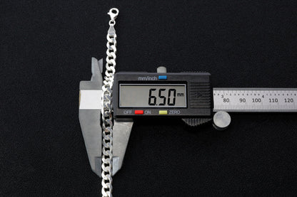 925 Sterling Silver Cuban Chain Bracelet, 6.5 mm Curb Bracelet for Men