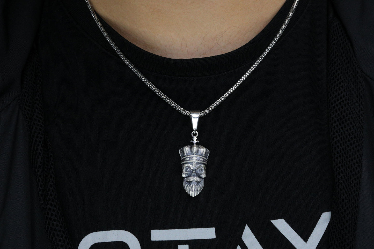 Sterling Silver Skull Necklace, Silver Skull Pendant, Pirate Skull, Silver Byzantine Necklace, Gift for Boyfriend, Haloween gift