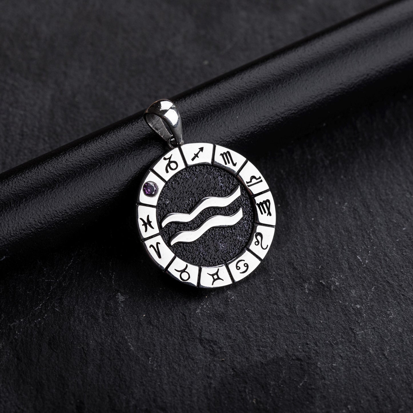 Silver Aquarius Zodiac Pendant, Aquarius Horoscope Pendant, Aquarius Birthstone Pendant, Unisex Zodiac Pendant, Unique Zodiac Jewelry