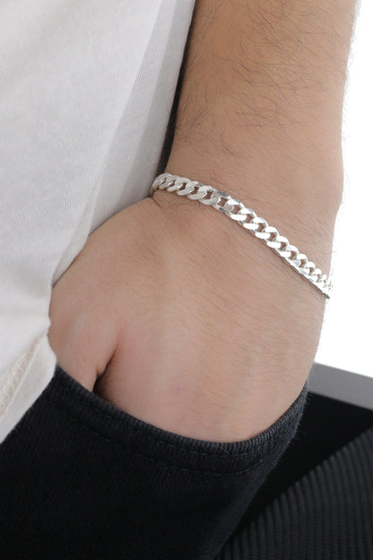 925 Sterling Silver Cuban Chain Bracelet, 6.5 mm Curb Bracelet for Men