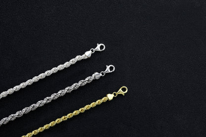 925 Sterling Silver Rope Chain Necklace, Real Silver Rope  Necklace, Handmade Layering Chain, Solid Silver Jewelry for Man and Women