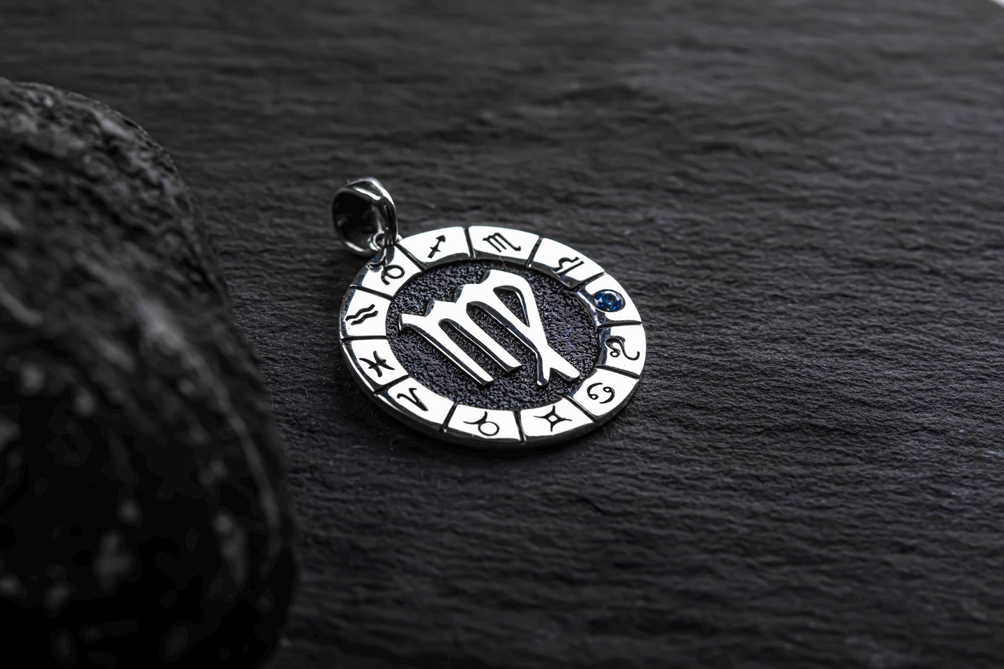 Silver Virgo Zodiac Pendant