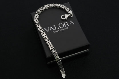 925 Sterling Silver Flat King Chain Bracelet, Real Silver Byzantine Bracelet, Flat Byzantine Chain, Minimalist Jewelry for Men, Gift for Dad
