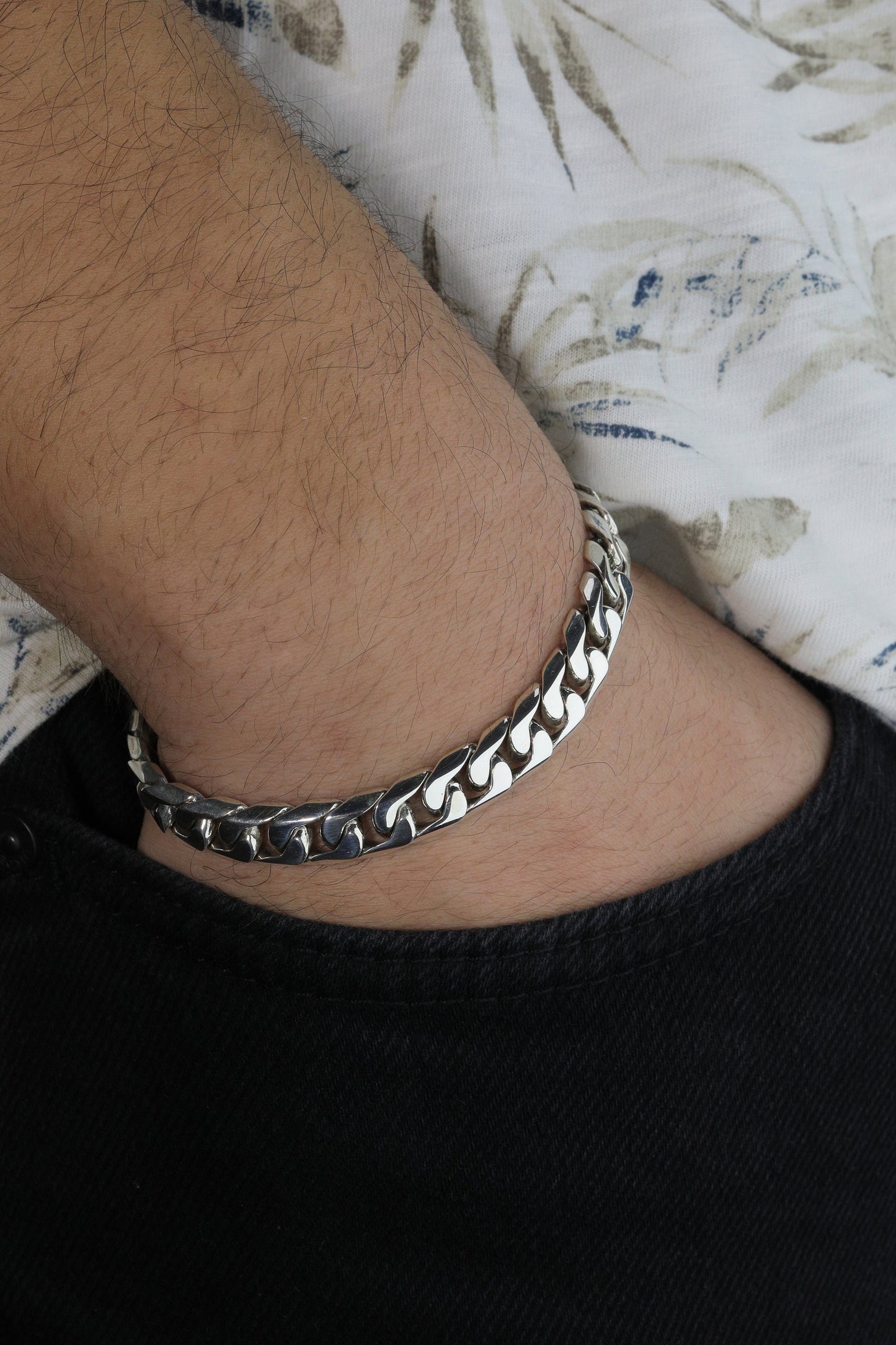925 Sterling Silver Chain Bracelet,9mm Thick Silver Bracelet,Handmade Cuban Chain,Minimalist Jewelry for Men,Gift for Boyfriend,Dada Gifts