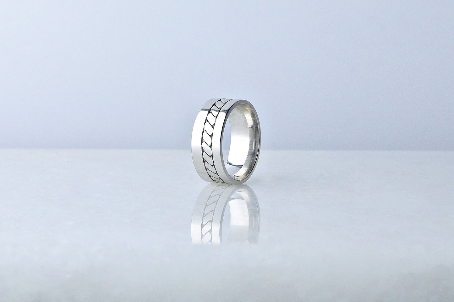 925 Sterling Silver Pen Embroidered Ring, Real Silver Celtic Knotwork Design Ring,  Birthday Gift, Women’s Men’s Silver Band, Gift for Him