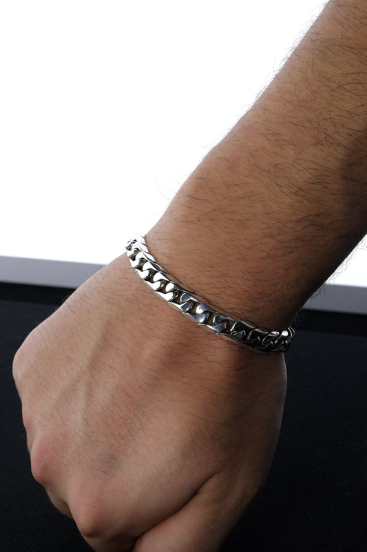 925 Sterling Silver Chain Bracelet,9mm Thick Silver Bracelet,Handmade Cuban Chain,Minimalist Jewelry for Men,Gift for Boyfriend,Dada Gifts