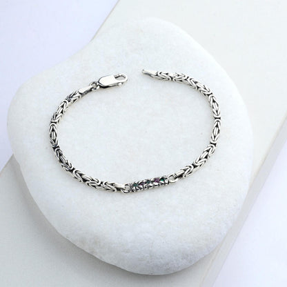 925 Sterling Silver Gemstone King Bracelet, Real Silver Gemstone Byzantine Bracelet, Handmade Square Chain, Minimalist Jewelry for Men