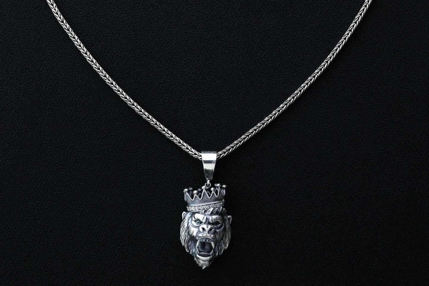 925 Silver Monkey King Chain Necklace, Silver Monkey Pendant, Ape Pendant, Fox Tail Chain, Silver Byzantine Necklace, Gift for Boyfriend